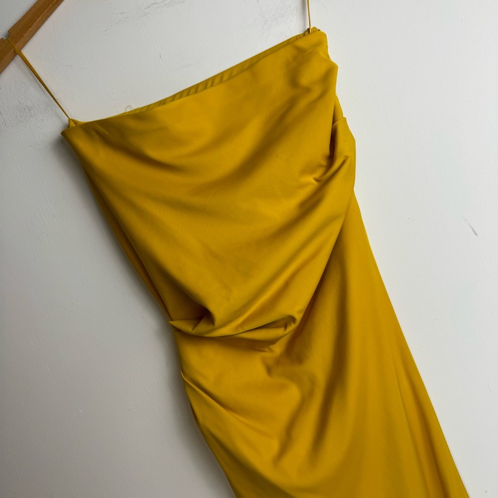 NWT ZARA Strapless Maxi Dress Sz Small Golden Yellow Side Pleats Ruched - Picture 7 of 16